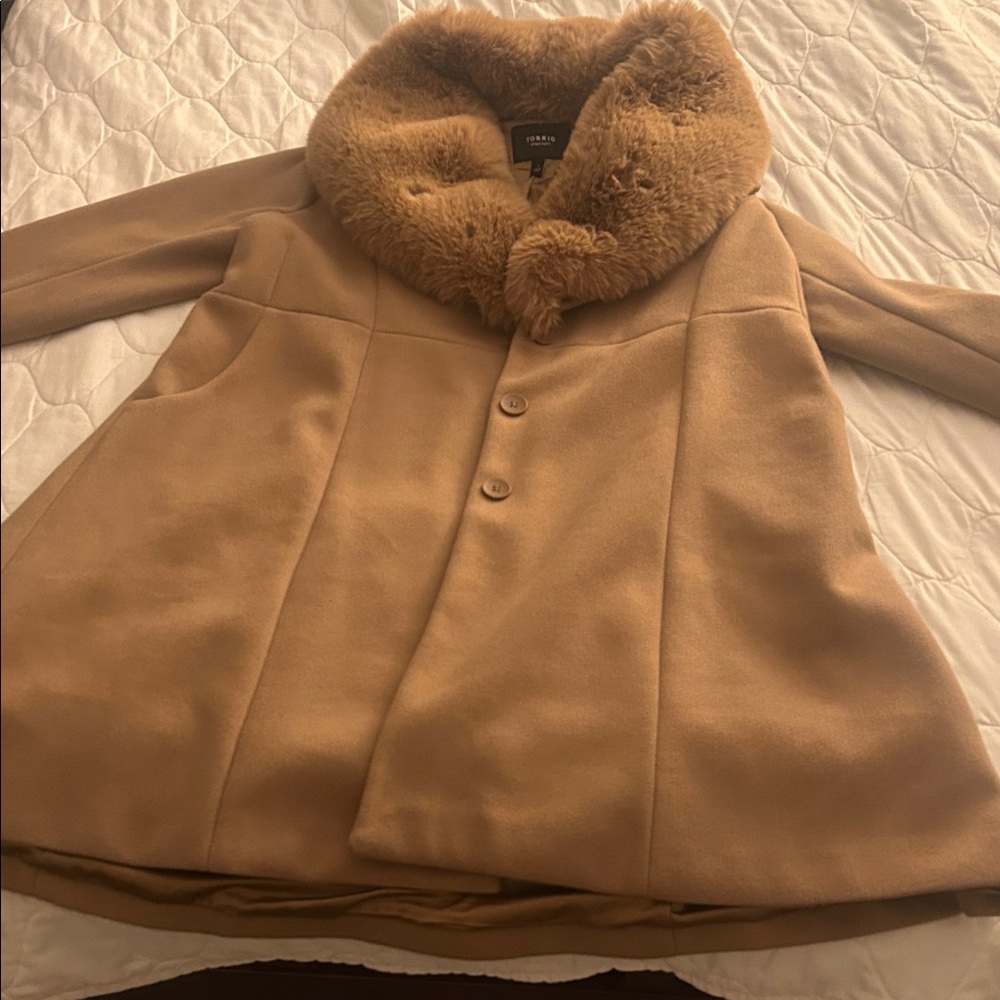 Torrid Tan Teddy Jacket with Faux Fur Collar